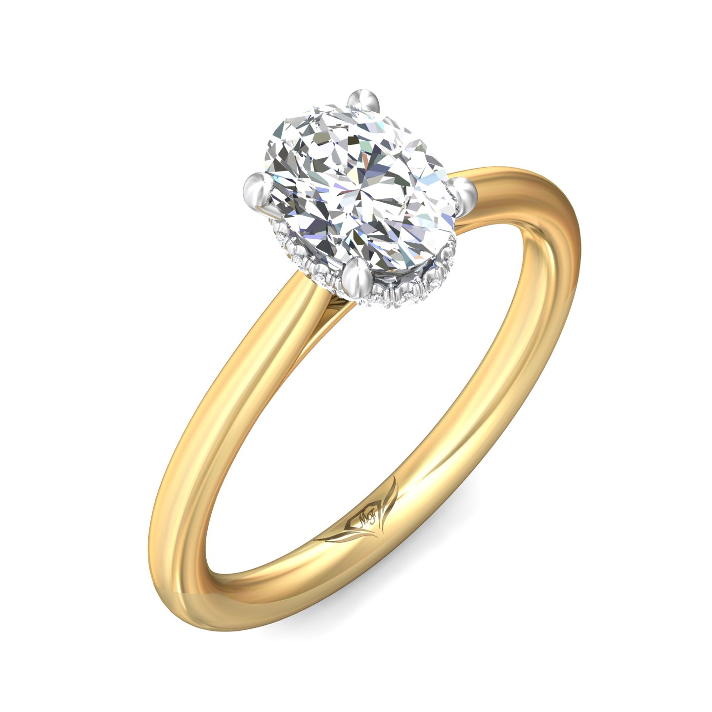 14K Yellow and White Gold Oval Diamond Engagement Ring
