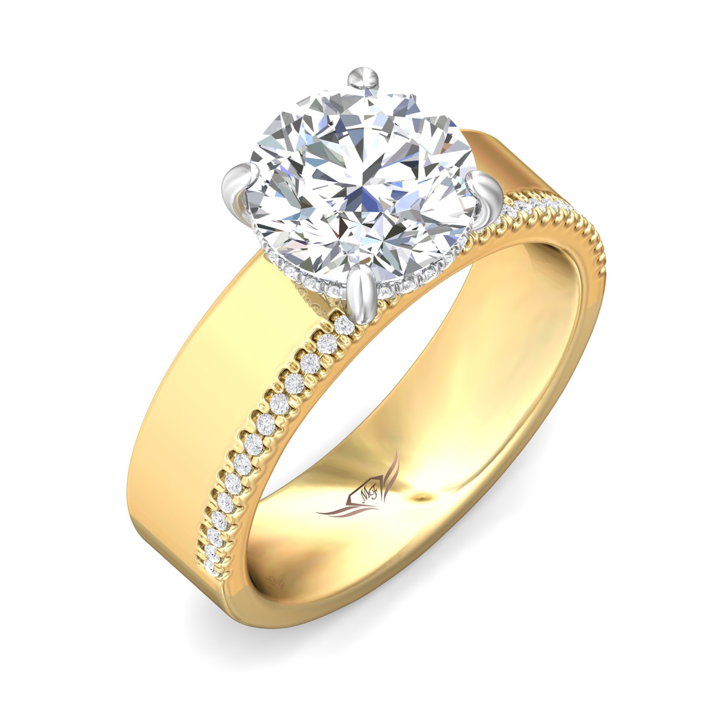 14K Yellow and White Gold Solitaire Engagement Ring