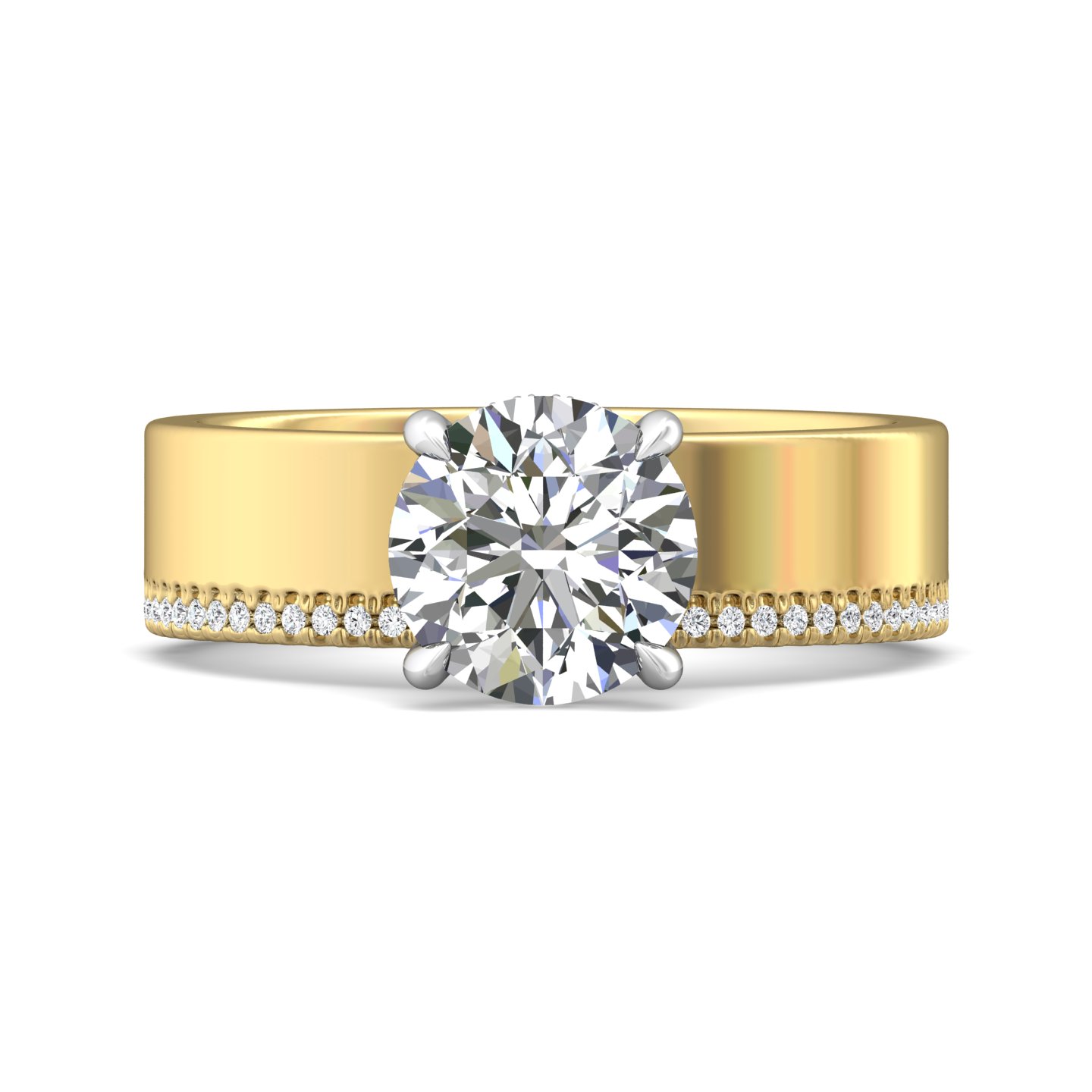18K Yellow Gold and Platinum Round Diamond Engagement Ring