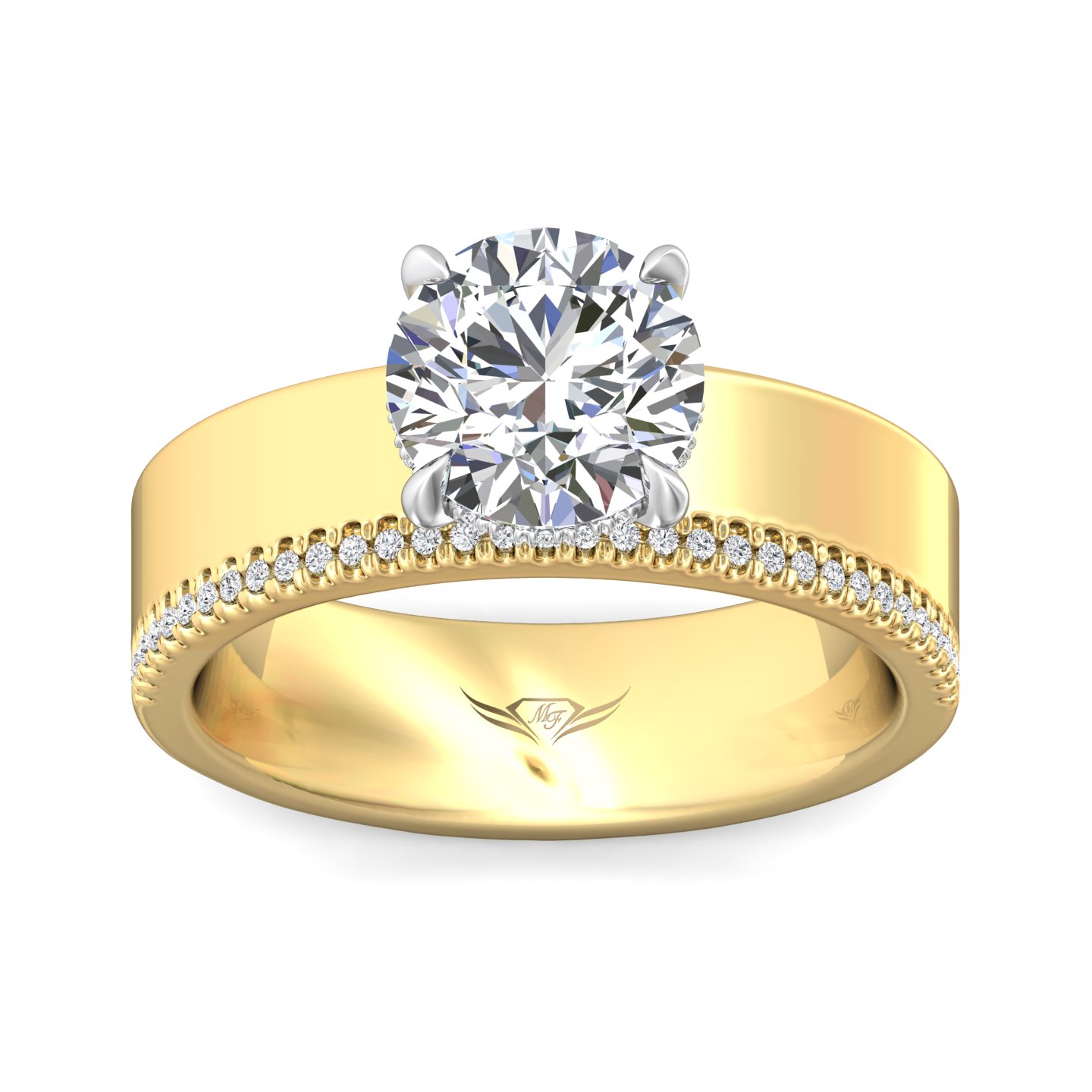 18K Yellow Gold and Platinum Round Diamond Engagement Ring