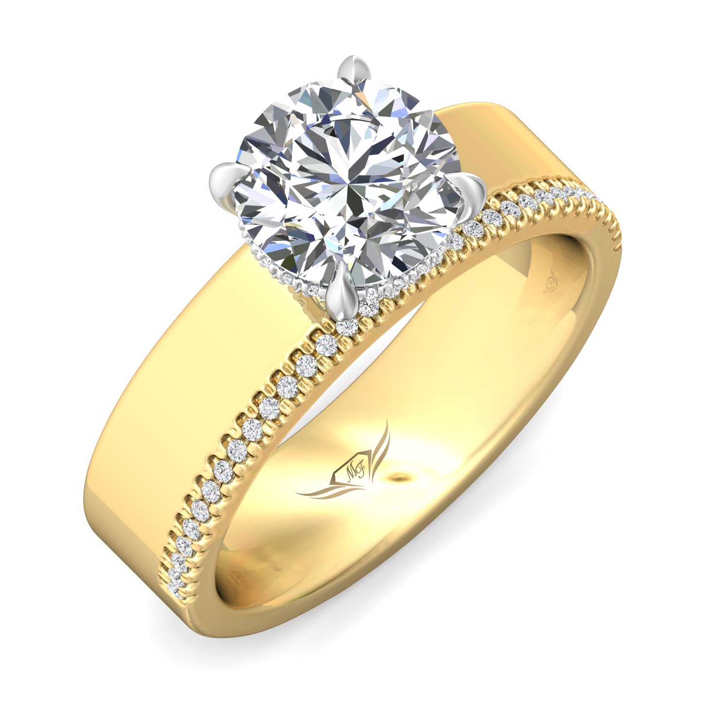 18K Yellow Gold and Platinum Round Diamond Engagement Ring