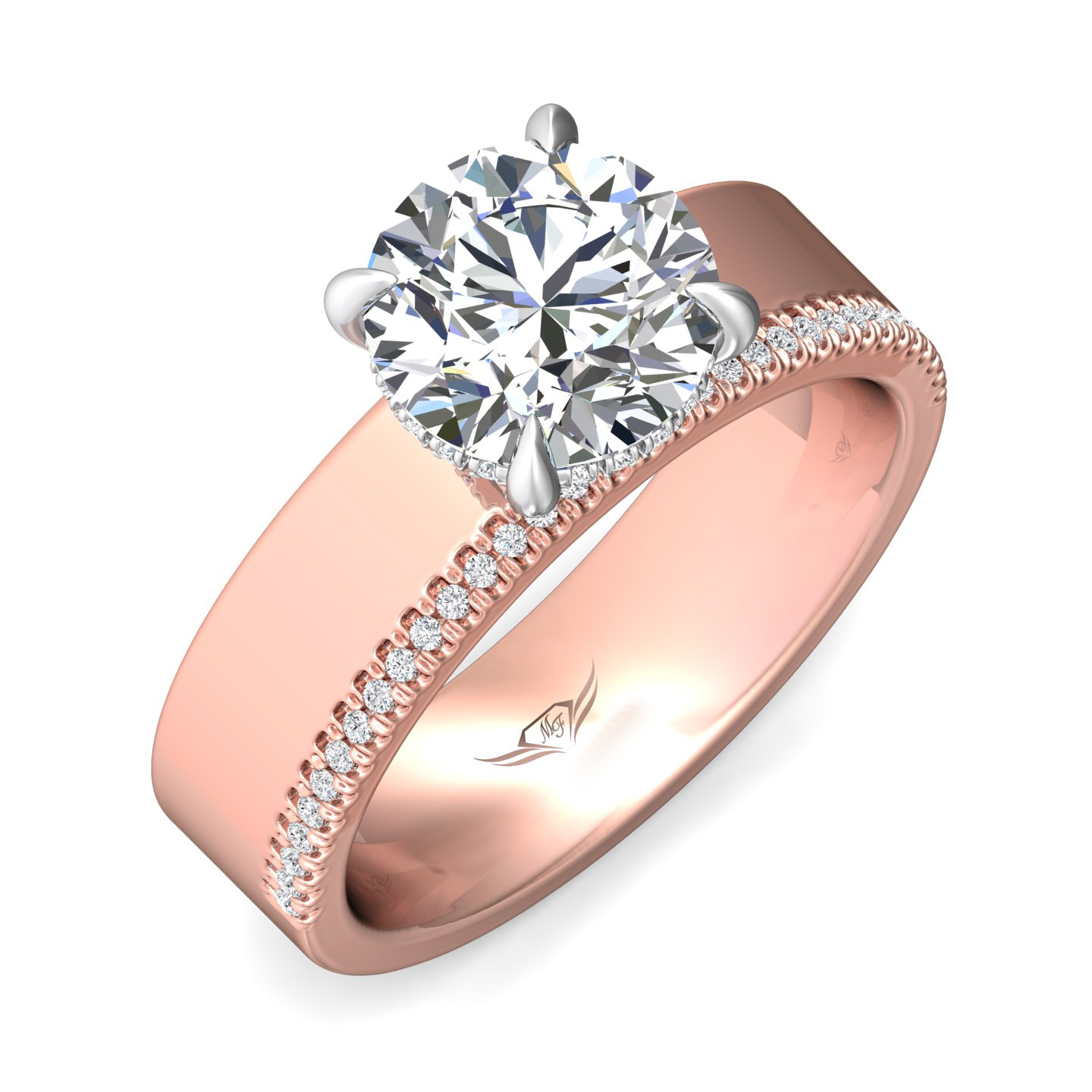 18K White and Rose Gold Round Diamond Engagement Ring