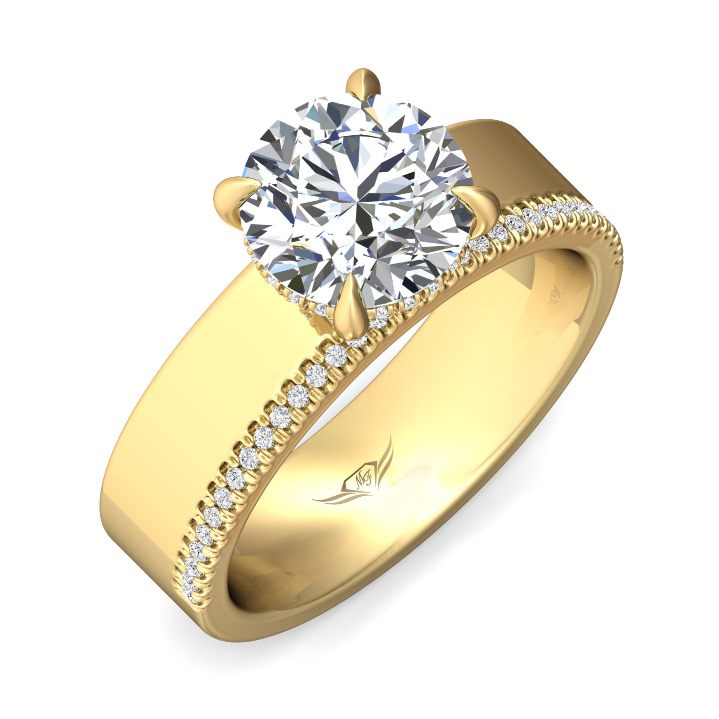 14K Yellow Gold Round Diamond Engagement Ring