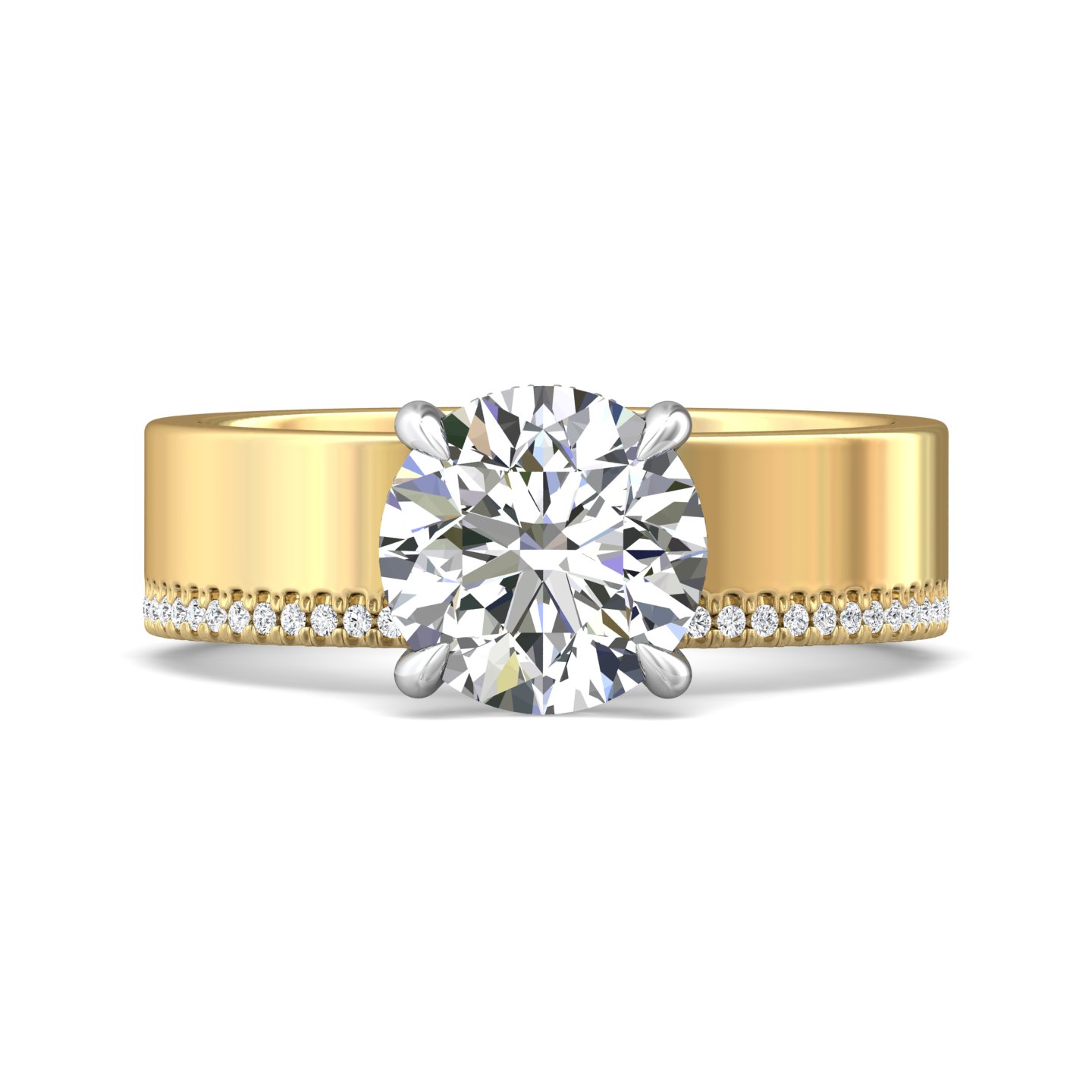 18K Yellow Gold and Platinum Round Diamond Engagement Ring
