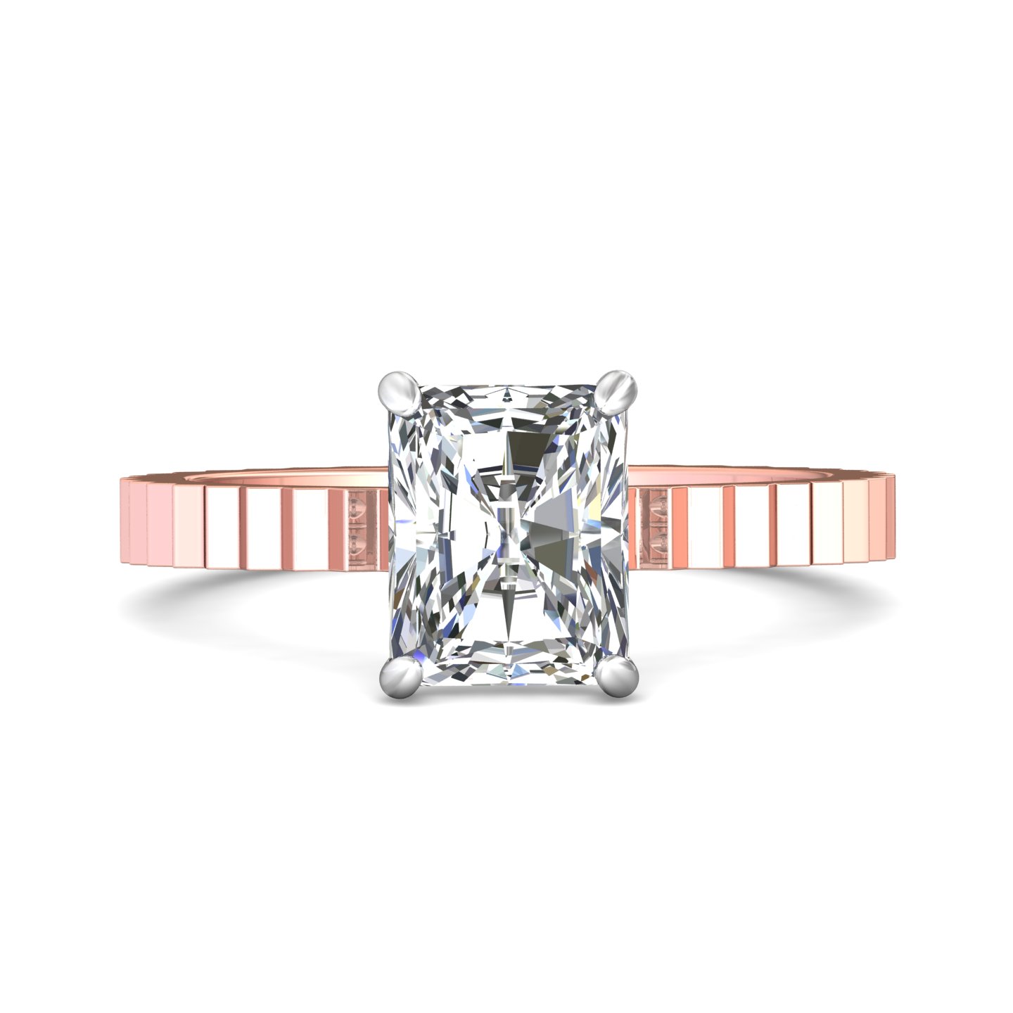 14K Rose and White Gold Radiant Diamond Engagement Ring