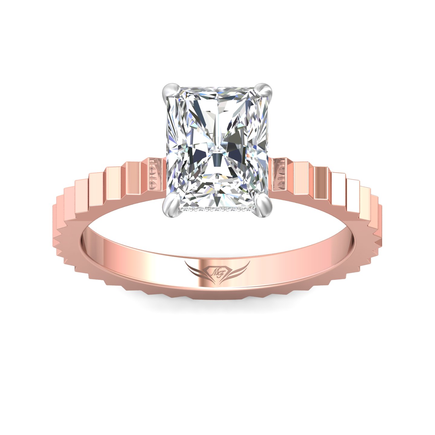 14K Rose and White Gold Radiant Diamond Engagement Ring