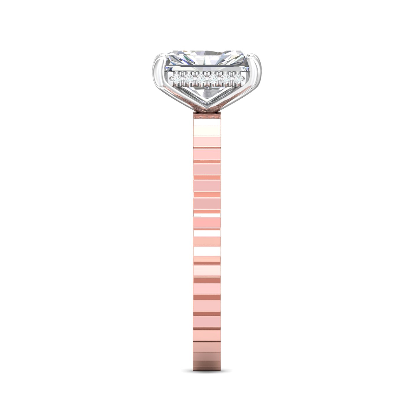 14K Rose and White Gold Radiant Diamond Engagement Ring