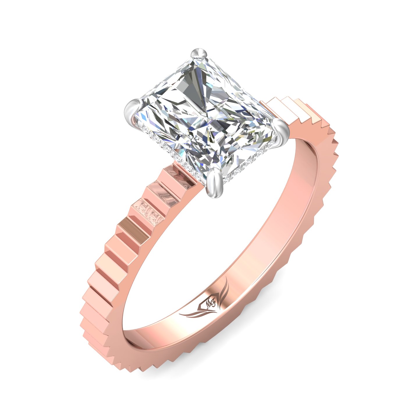 14K Rose and White Gold Radiant Diamond Engagement Ring