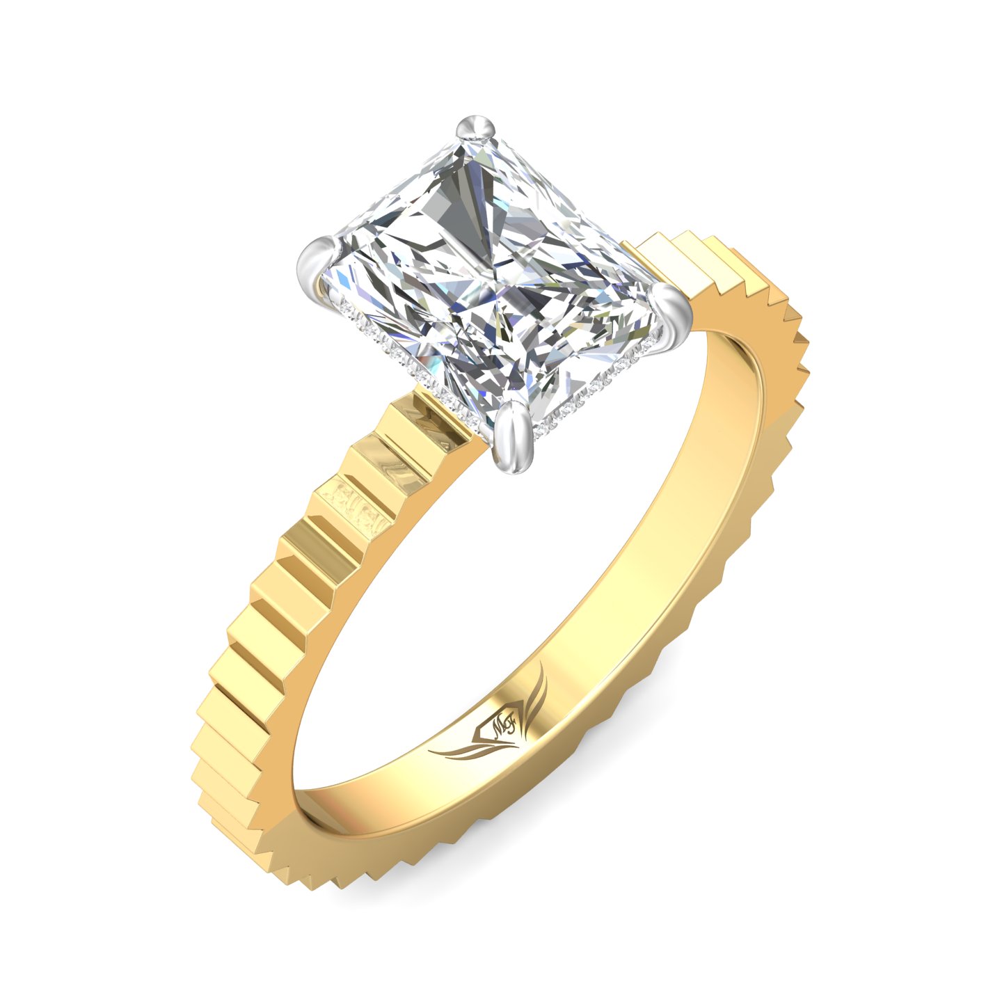 18K White and Yellow Gold Radiant Diamond Engagement Ring