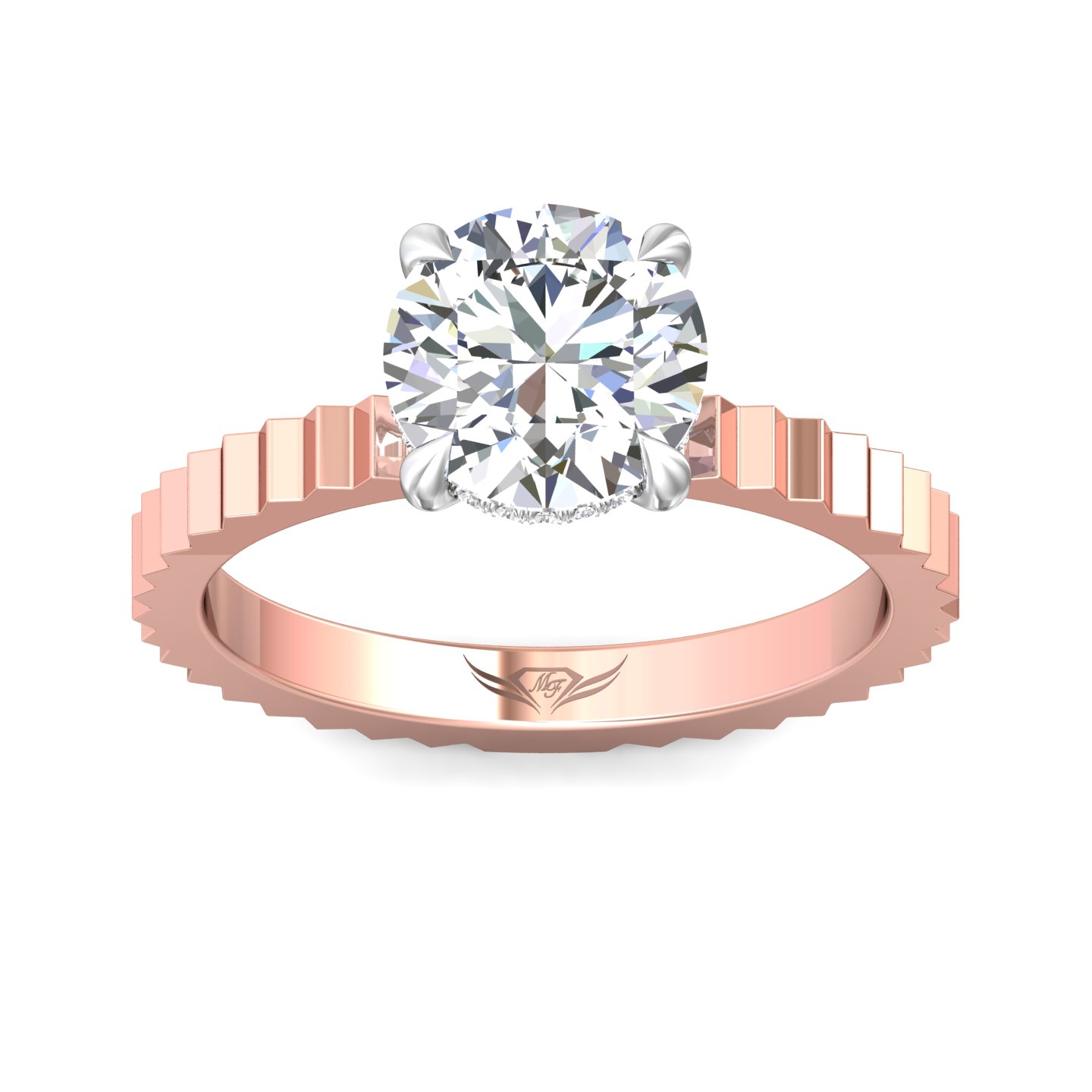 14K Rose and White Gold Round Diamond Engagement Ring
