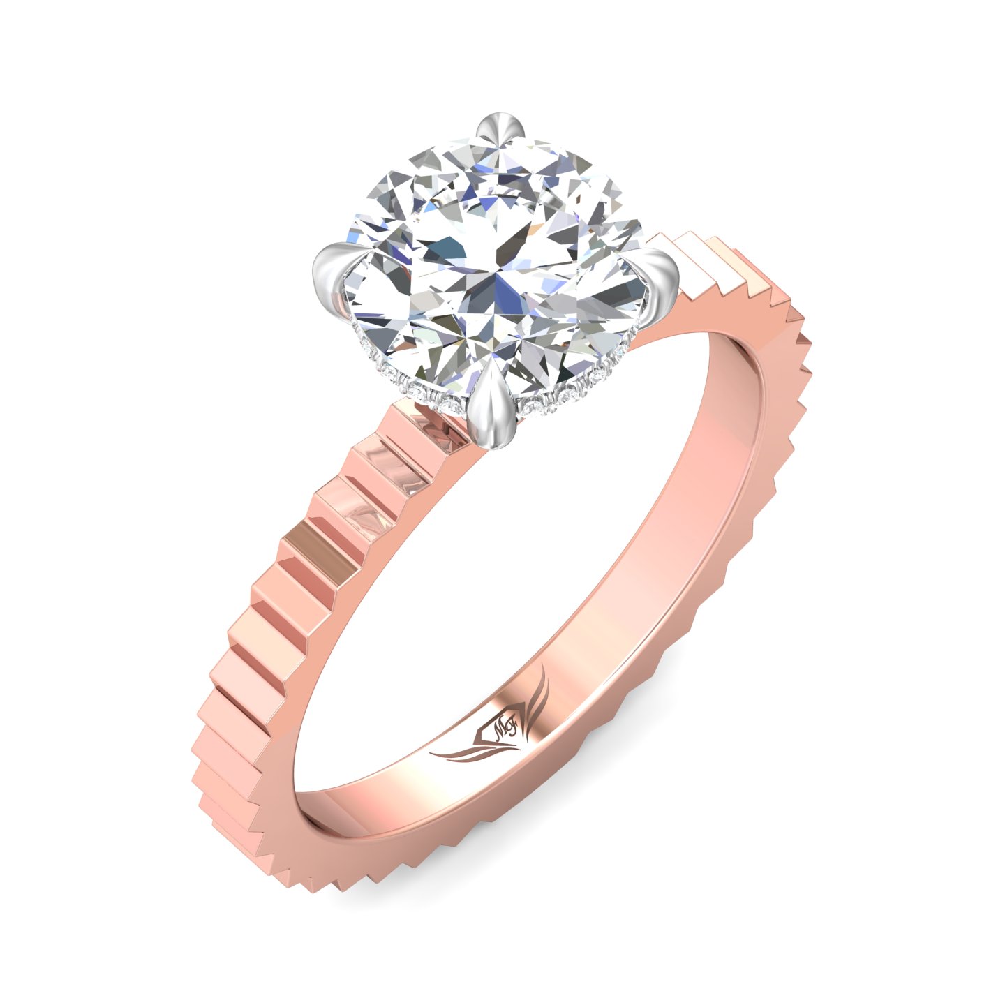 14K Rose and White Gold Round Diamond Engagement Ring