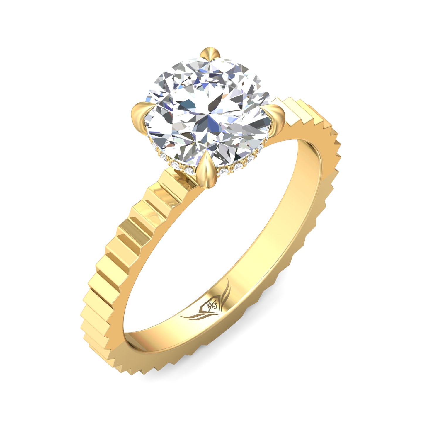 14K Yellow Gold Round Diamond Engagement Ring