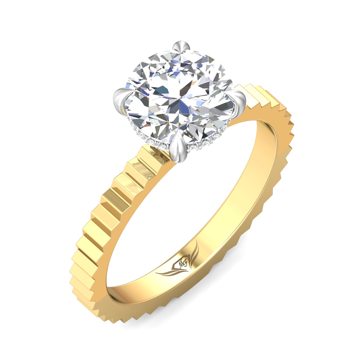 14K Yellow and White Gold Round Diamond Engagement Ring