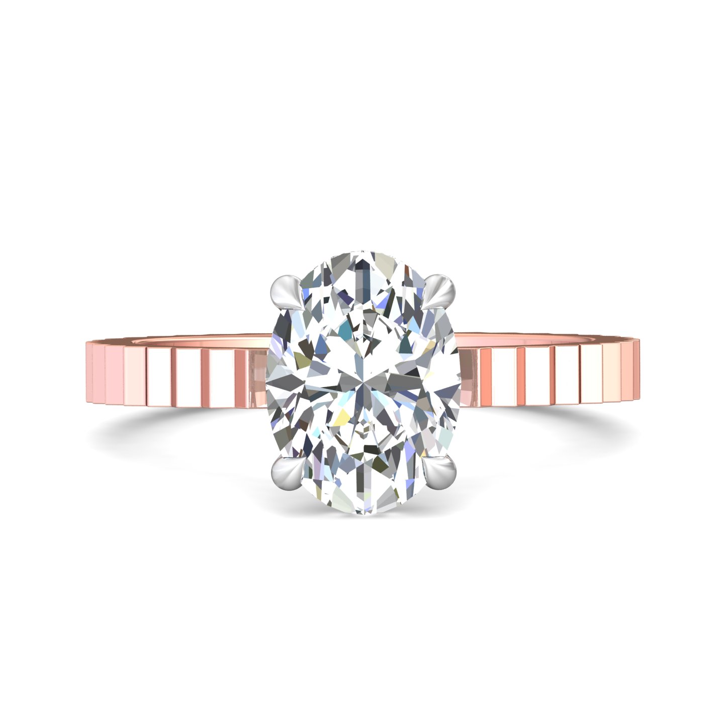 14K Rose and White Gold Oval Diamond Engagement Ring