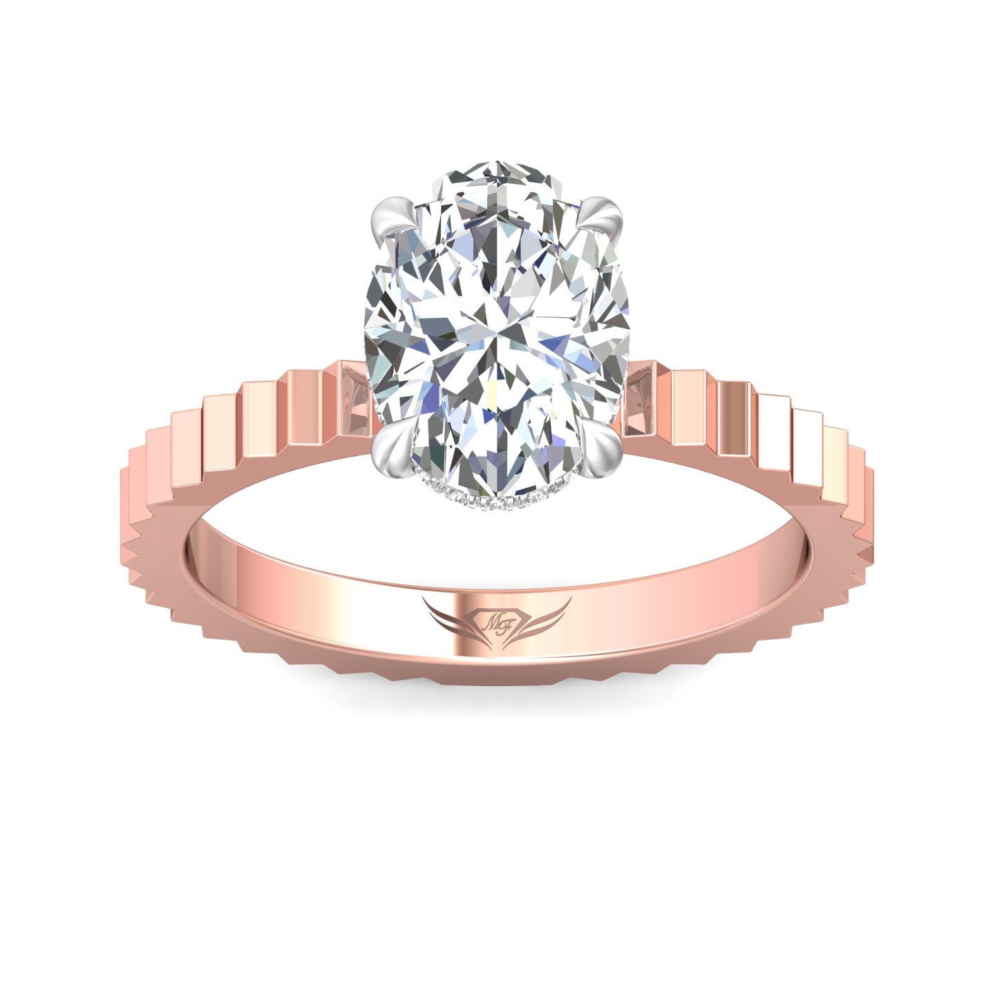 14K Rose and White Gold Oval Diamond Engagement Ring