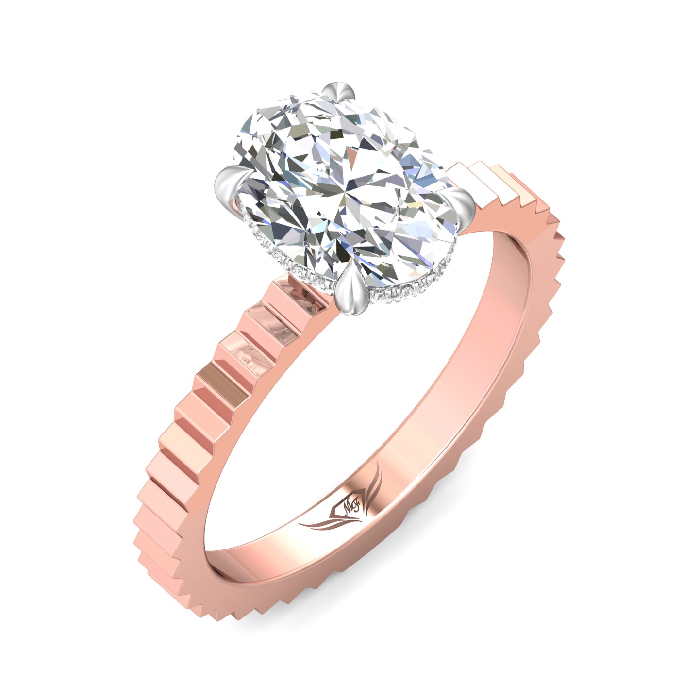 14K Rose and White Gold Oval Diamond Engagement Ring