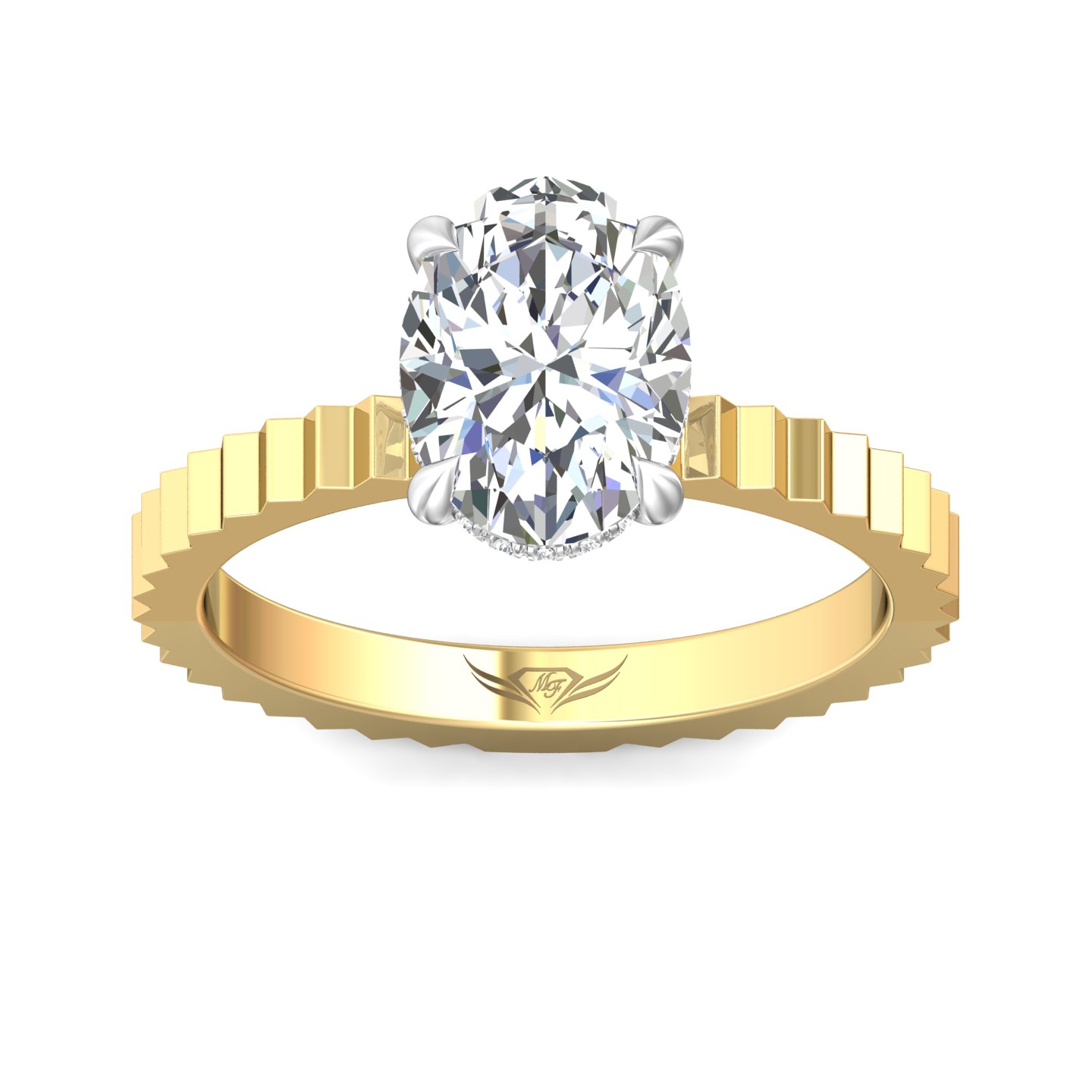 14K Yellow and White Gold Oval Diamond Engagement Ring