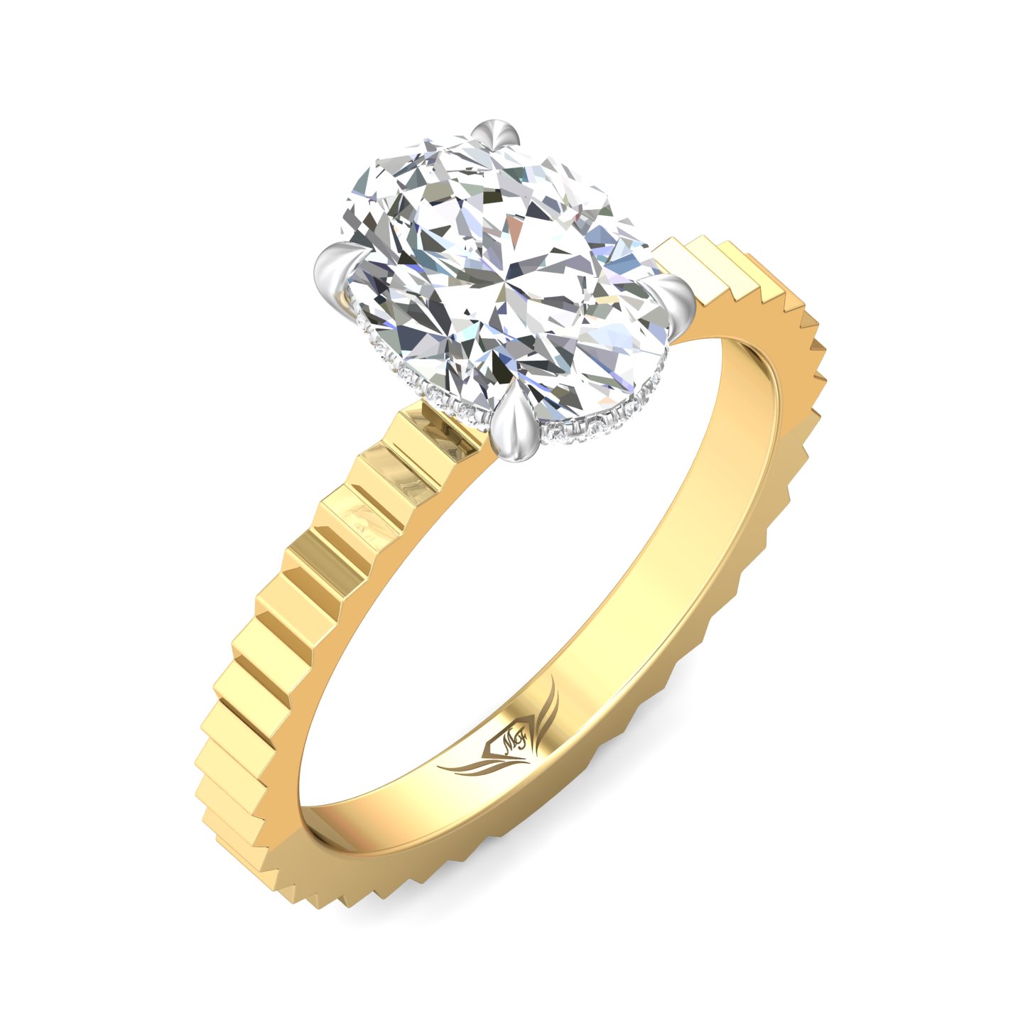 14K Yellow and White Gold Oval Diamond Engagement Ring