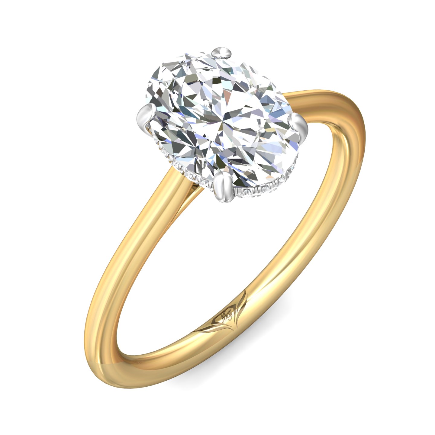 18K Yellow Gold and Platinum Oval Diamond Engagement Ring