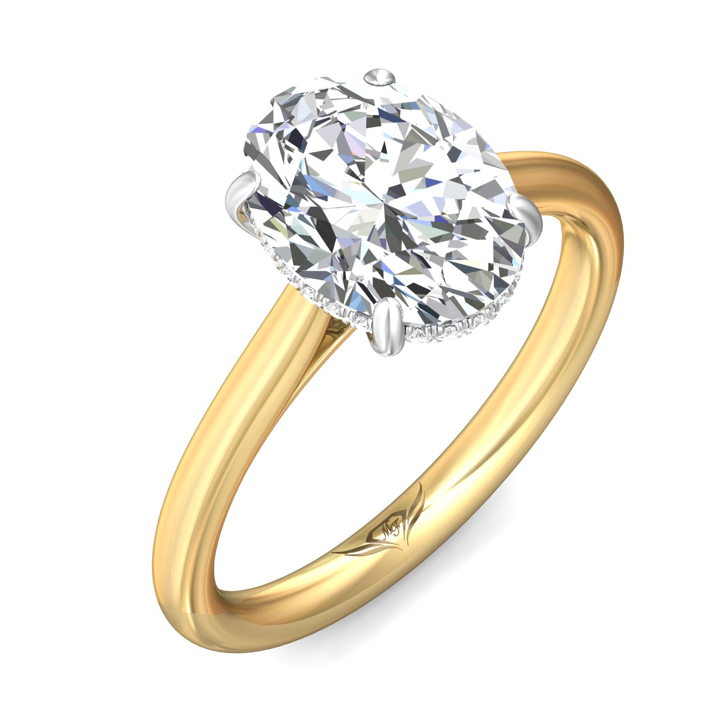 18K Yellow Gold and Platinum Oval Diamond Engagement Ring