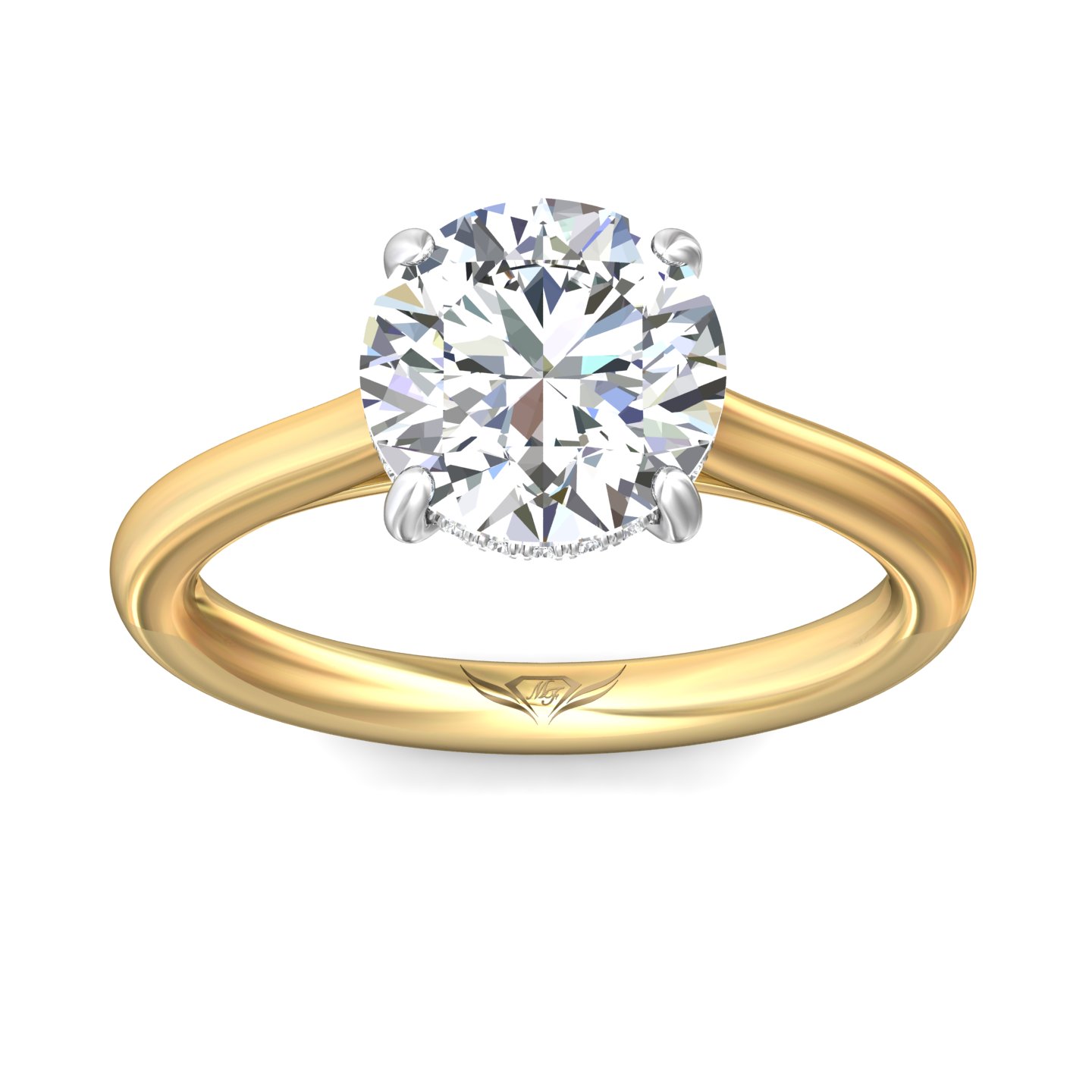18K Yellow Gold and Platinum Round Diamond Engagement Ring