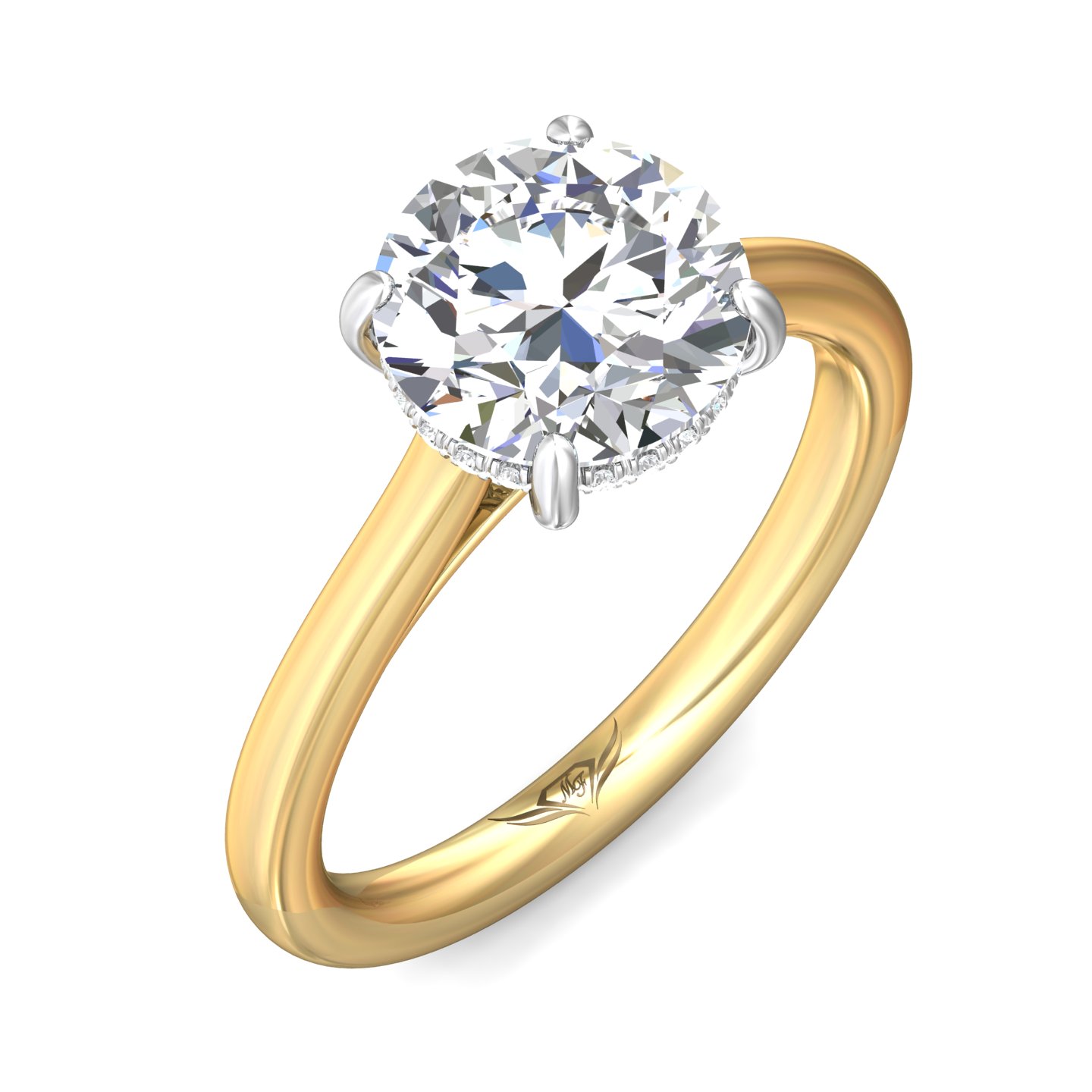 18K Yellow Gold and Platinum Round Diamond Engagement Ring