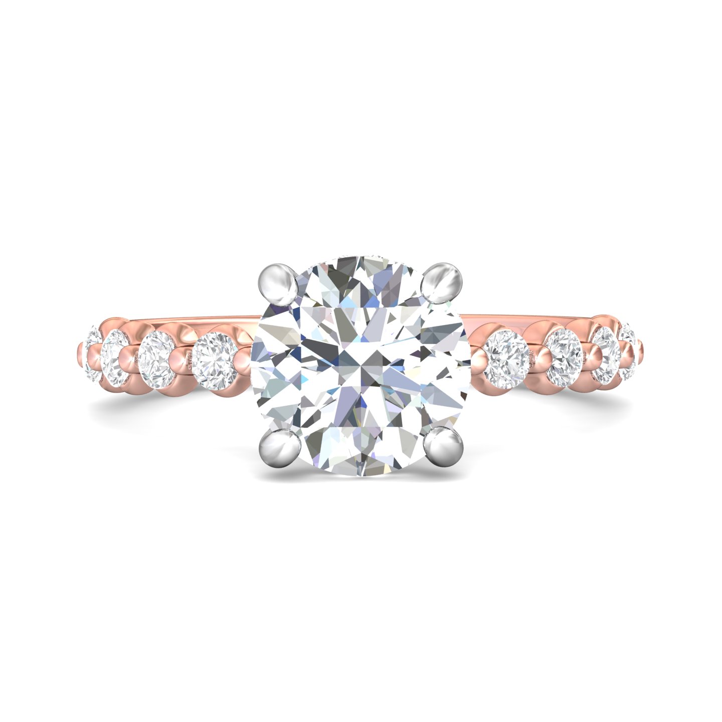 14K Rose and White Gold Round Diamond Engagement Ring