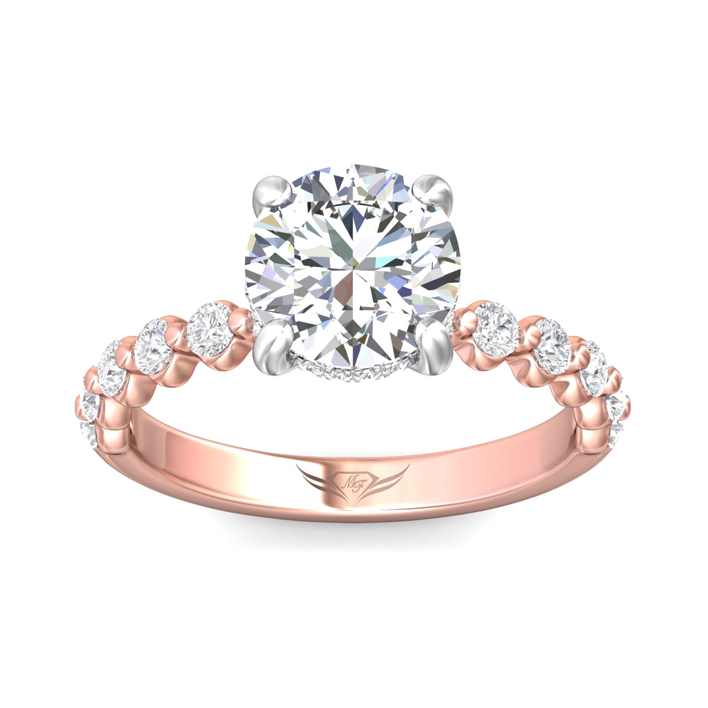 14K Rose and White Gold Round Diamond Engagement Ring