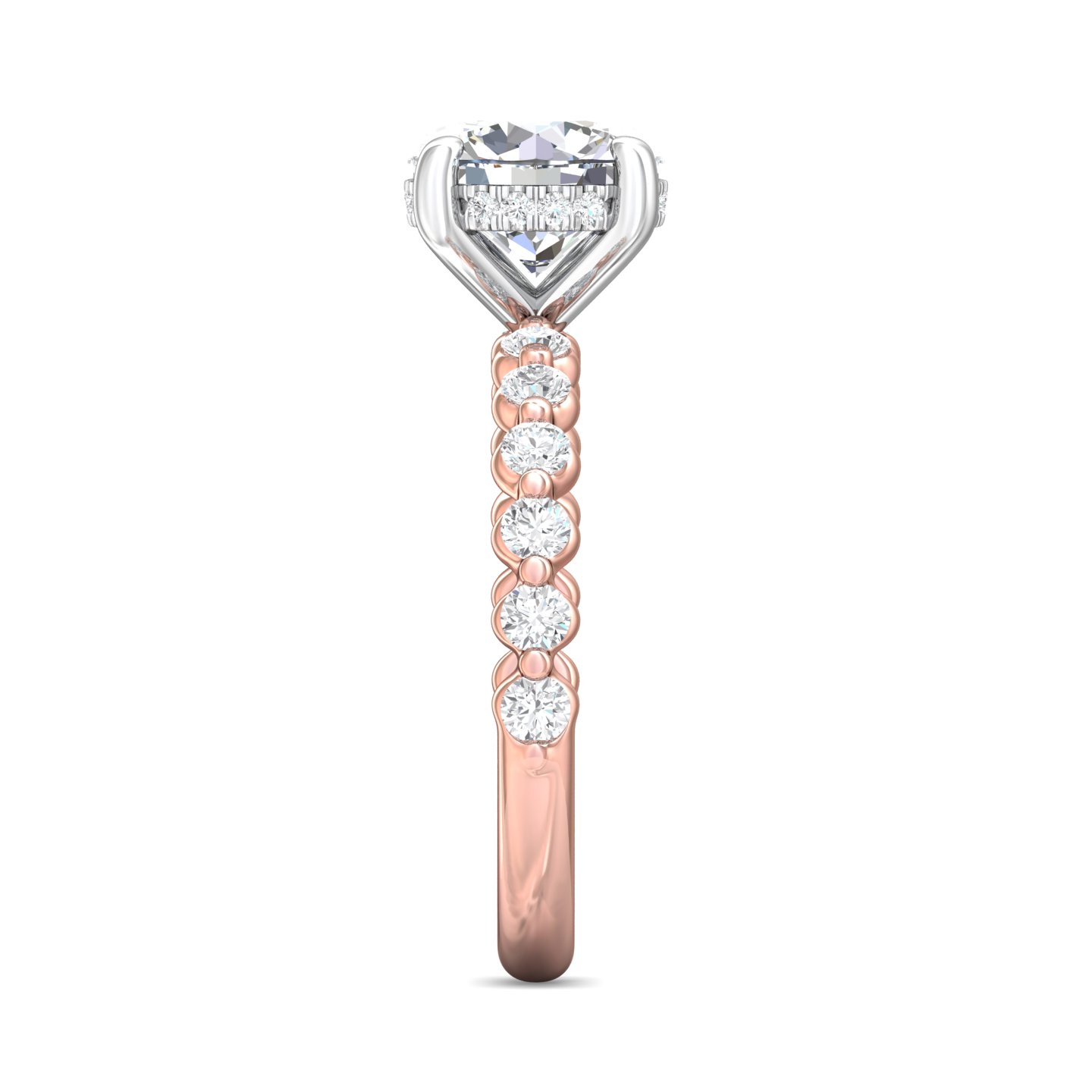 14K Rose and White Gold Round Diamond Engagement Ring