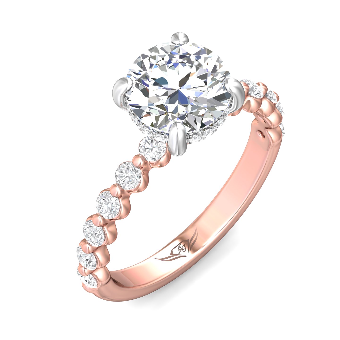 14K Rose and White Gold Round Diamond Engagement Ring