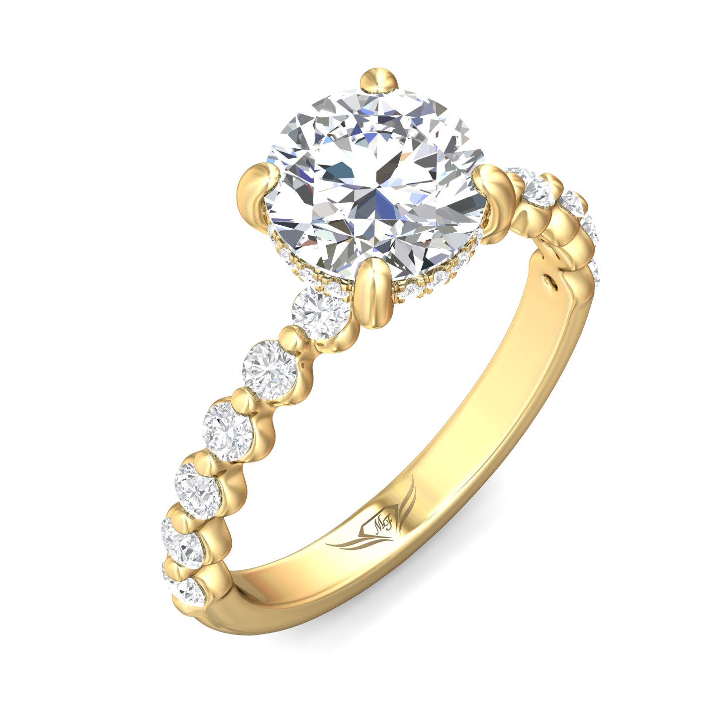 14K Yellow Gold Round Diamond Engagement Ring