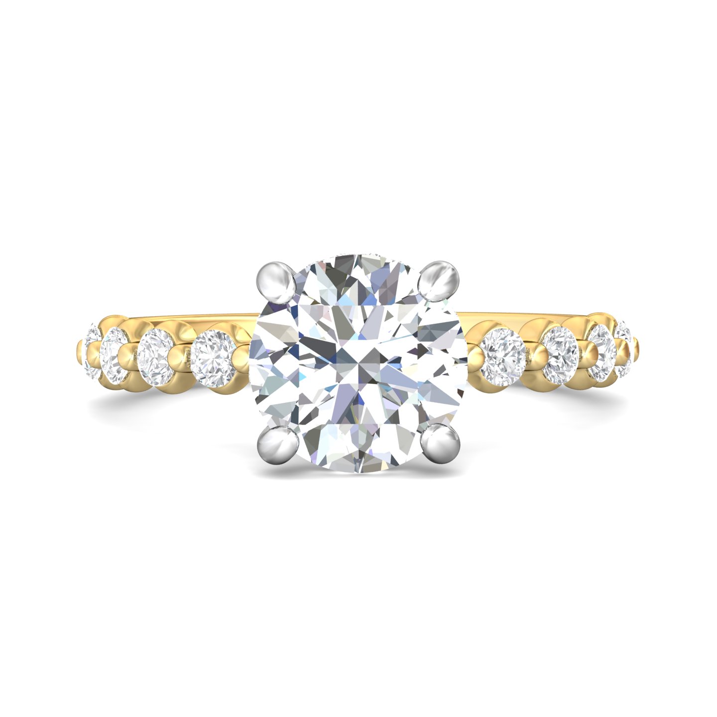 18K Yellow Gold and Platinum Round Diamond Engagement Ring