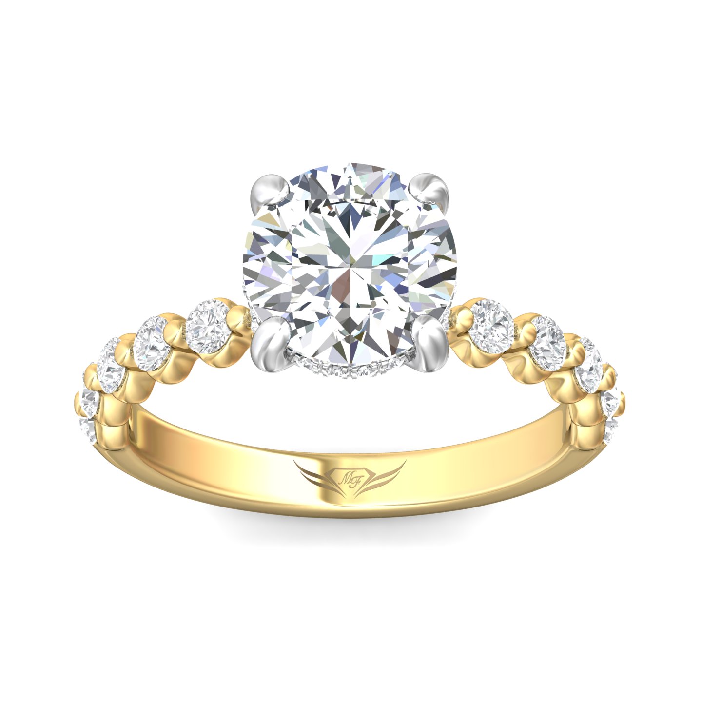 18K Yellow Gold and Platinum Round Diamond Engagement Ring