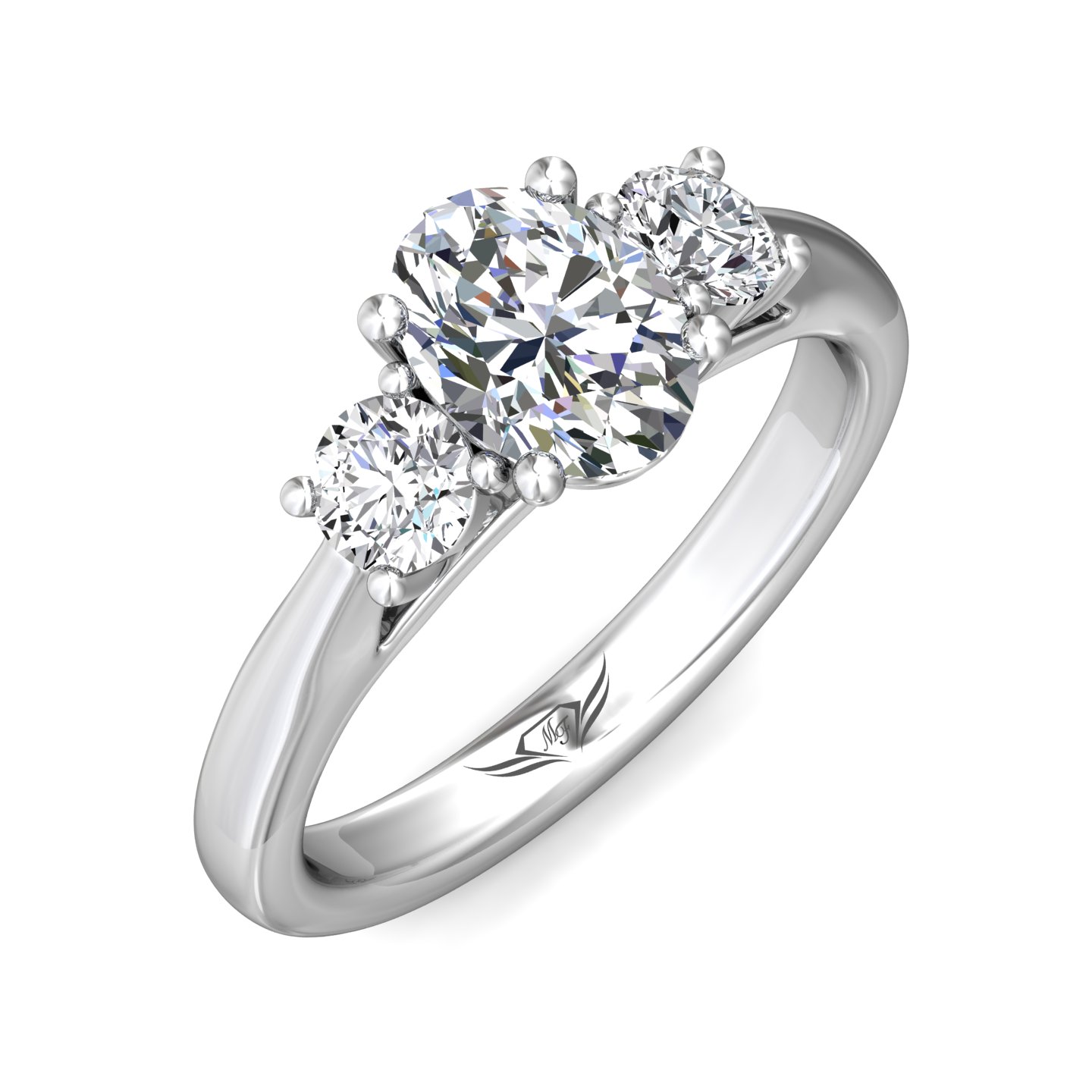14K White Gold Oval Diamond Engagement Ring