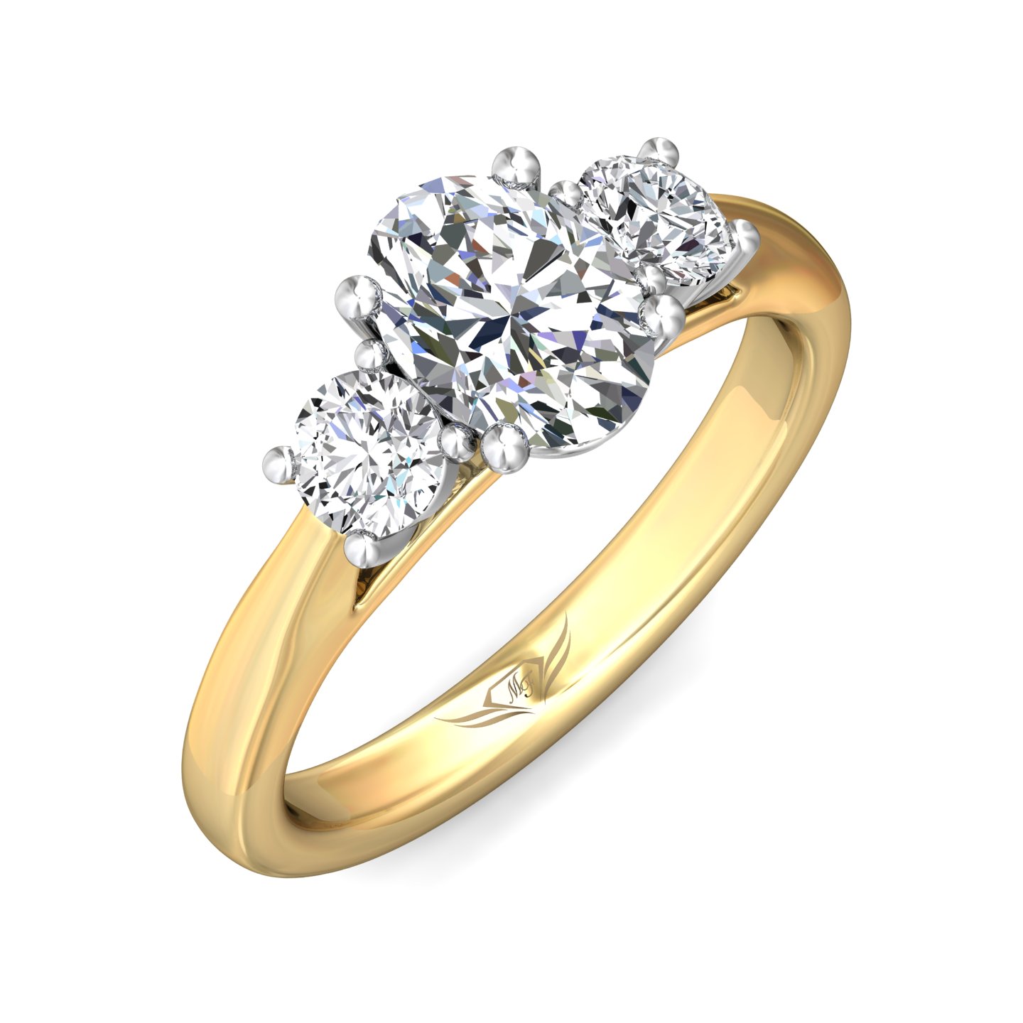 14K Yellow and White Gold Oval Diamond Engagement Ring