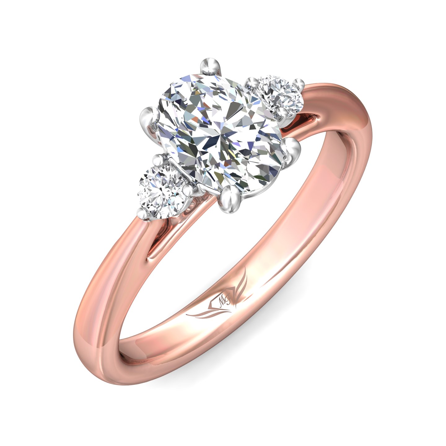 18K White and Rose Gold Oval Diamond Engagement Ring