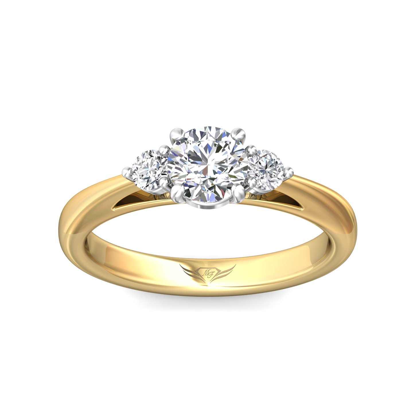 18K White and Yellow Gold Round Diamond Engagement Ring