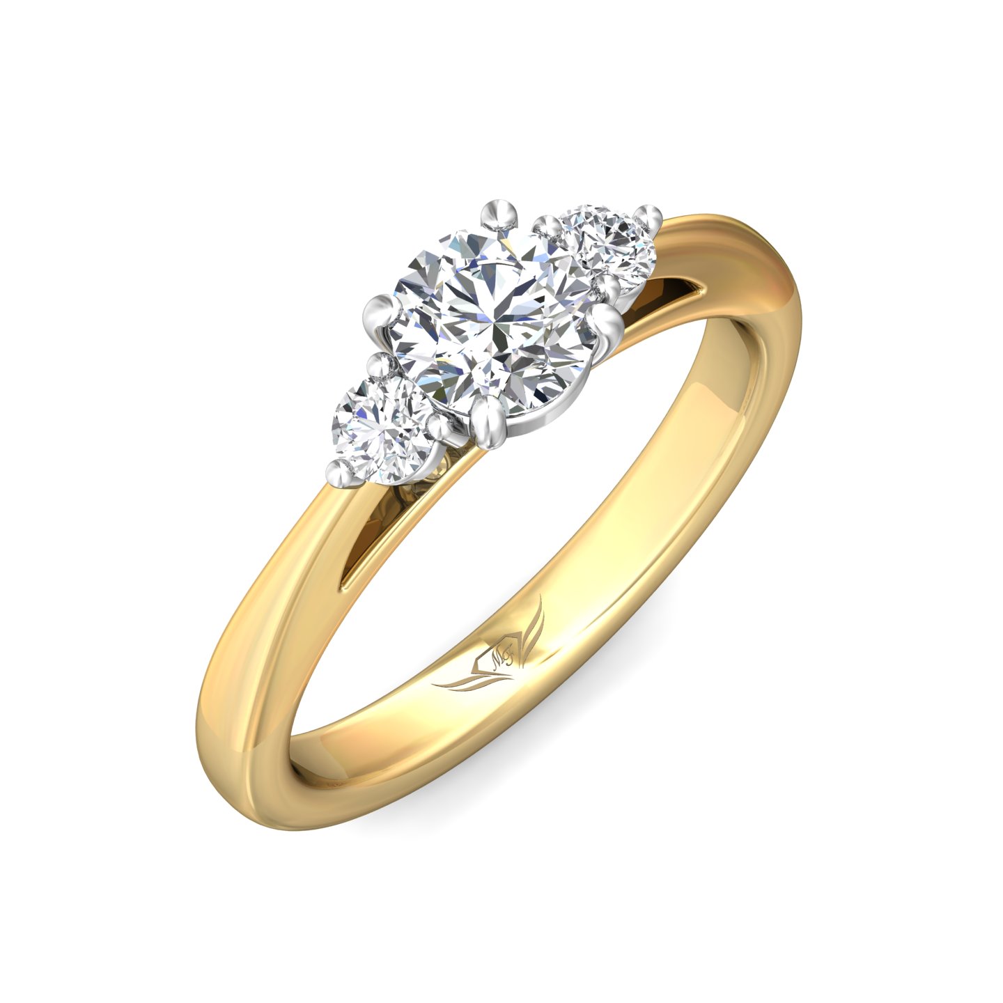 18K White and Yellow Gold Round Diamond Engagement Ring