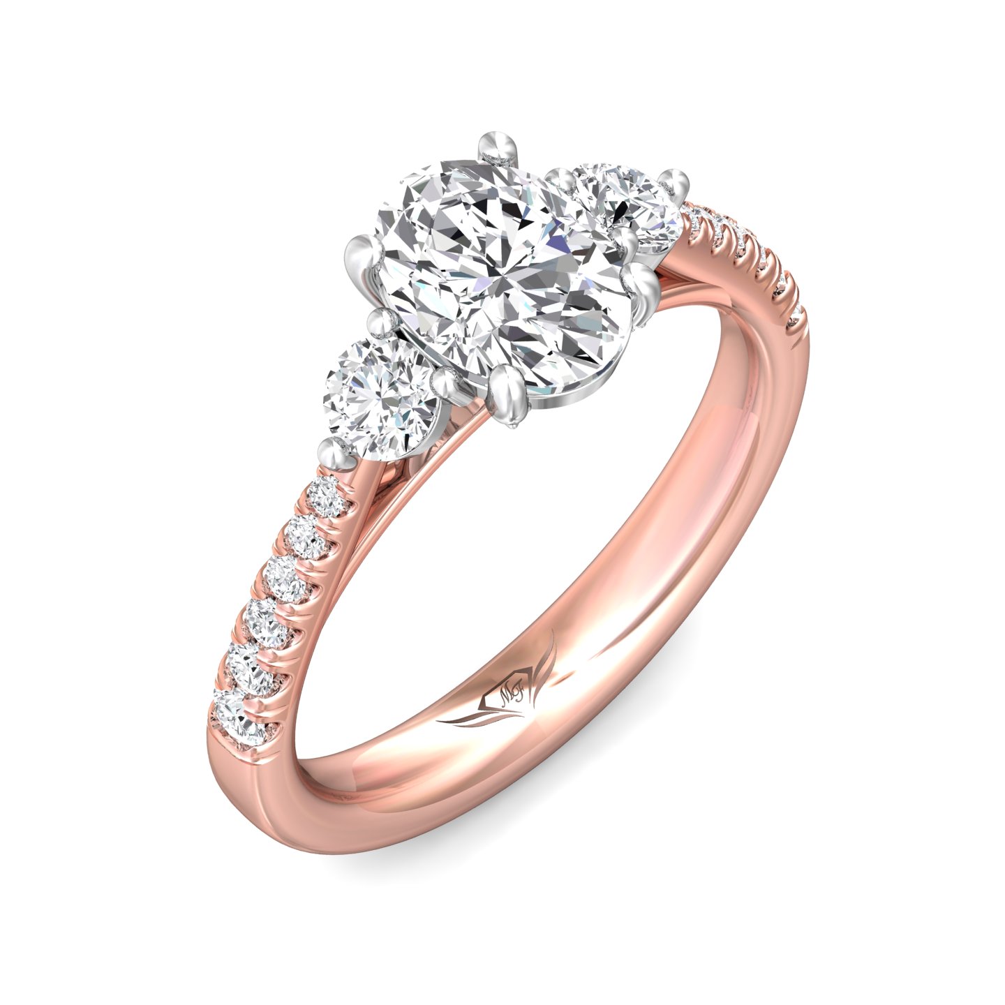 14K Rose and White Gold Oval Diamond Engagement Ring