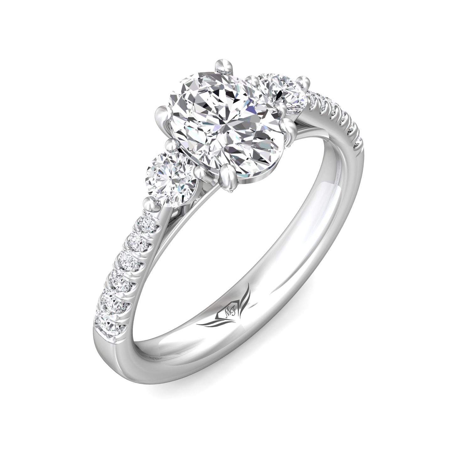 14K White Gold Oval Diamond Engagement Ring