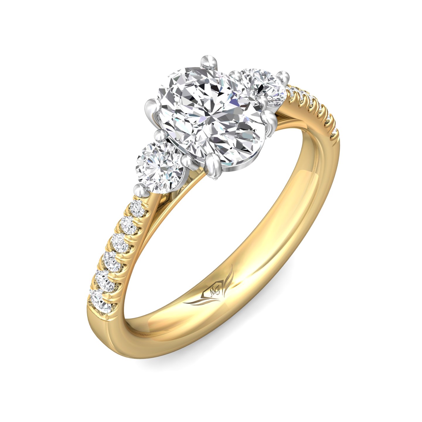 14K Yellow and White Gold Oval Diamond Engagement Ring