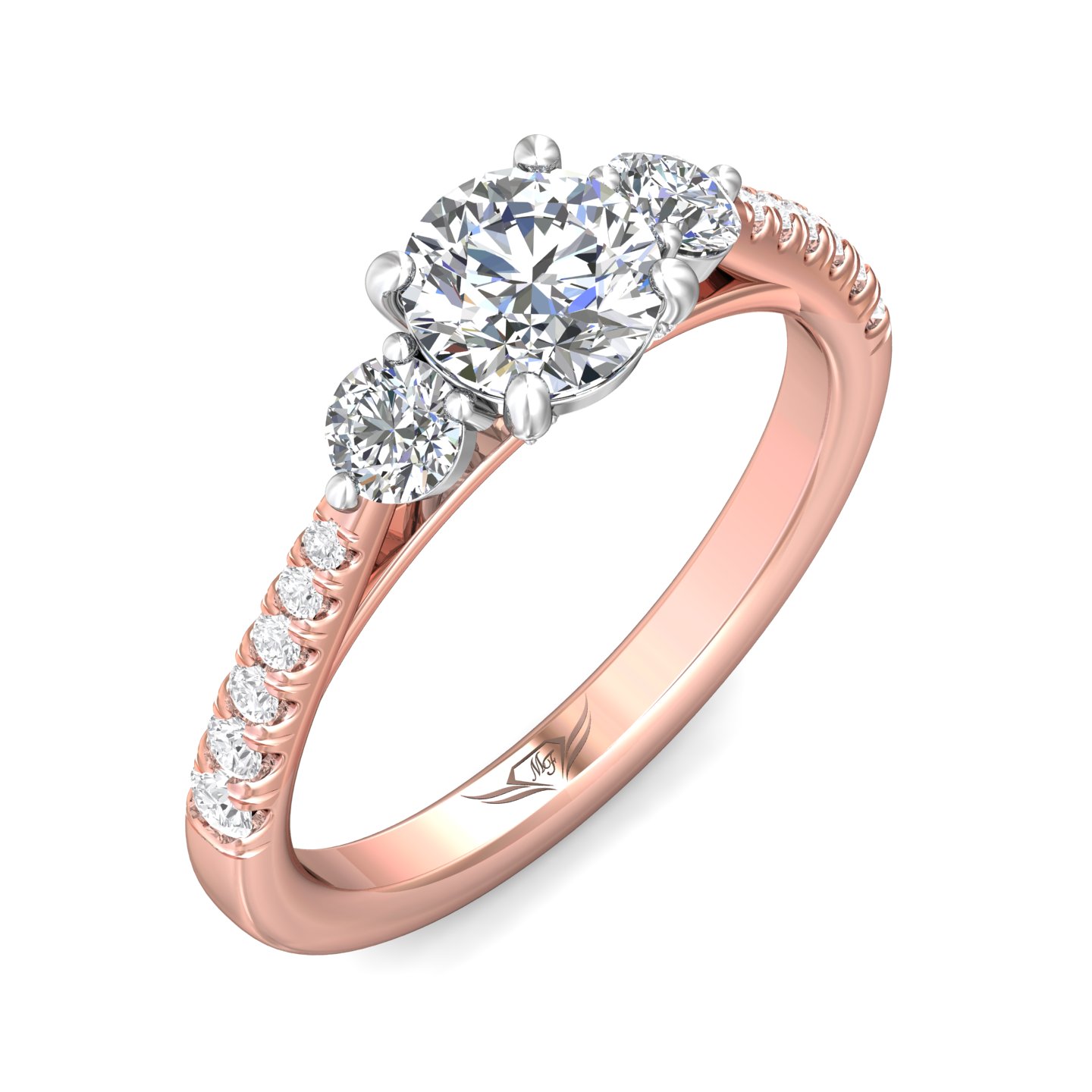 14K Rose and White Gold Round Diamond Engagement Ring