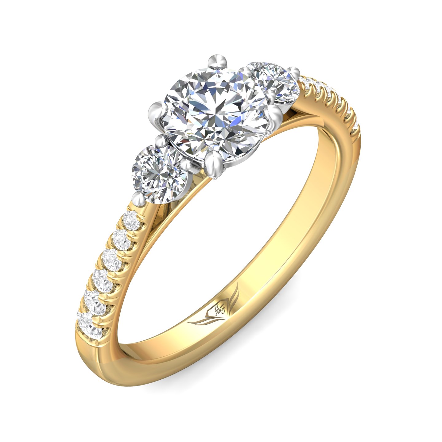 14K Yellow and White Gold Round Diamond Engagement Ring