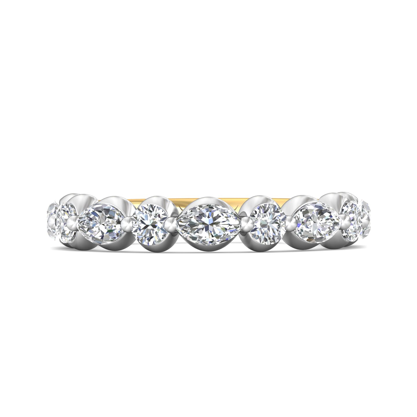 18K Yellow Gold and Platinum Diamond Wedding Band