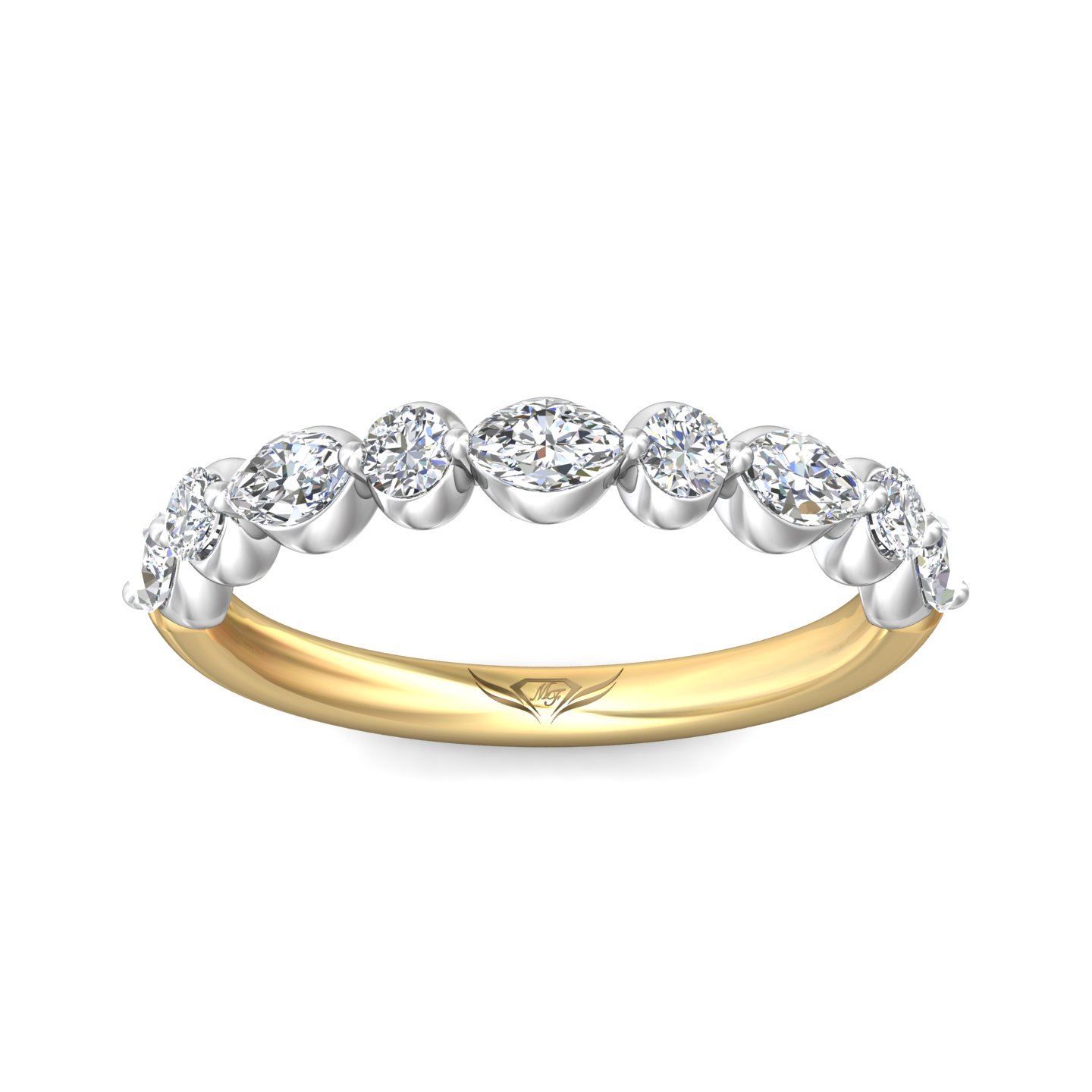 18K Yellow Gold and Platinum Diamond Wedding Band