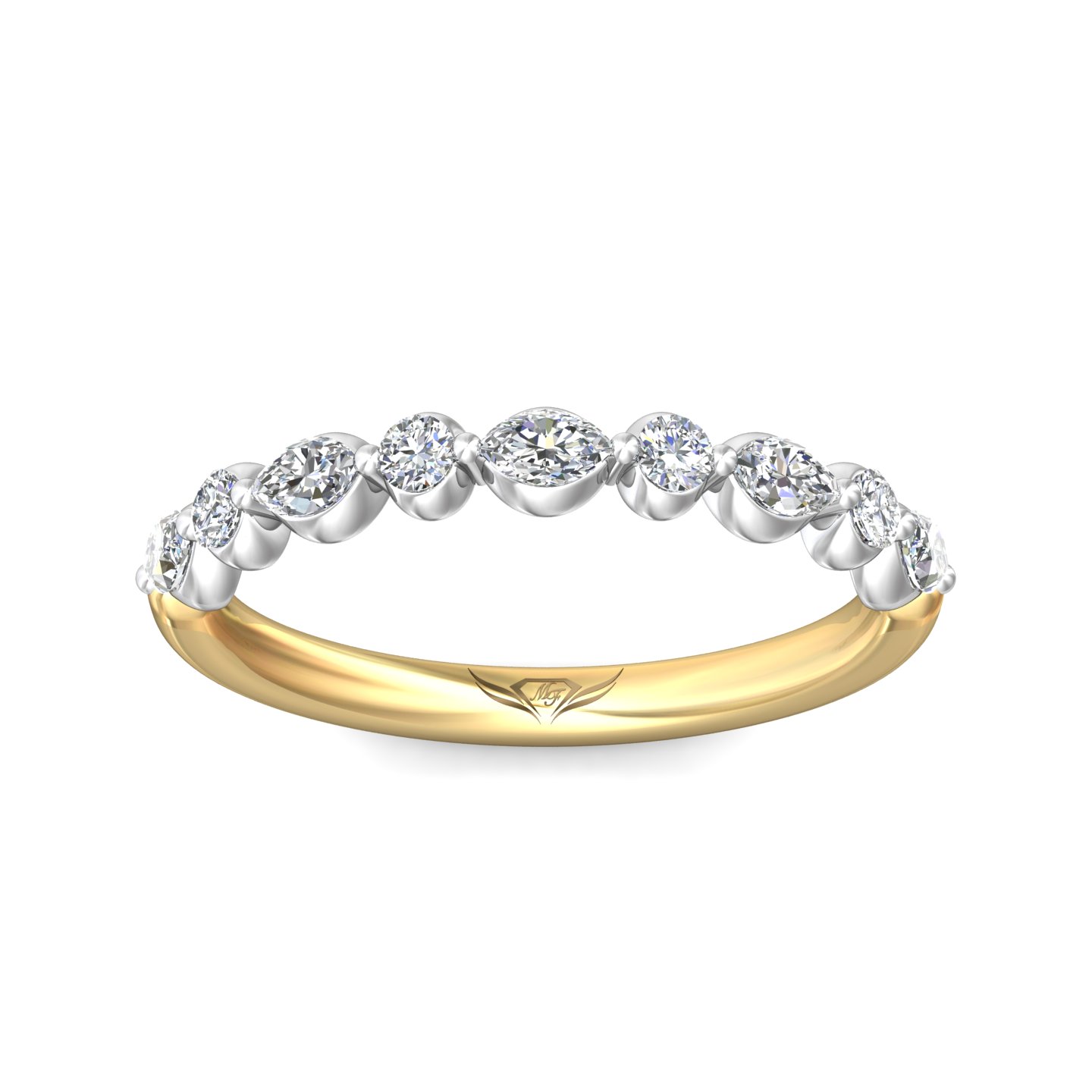 14K Yellow Gold and Platinum Diamond Wedding Band