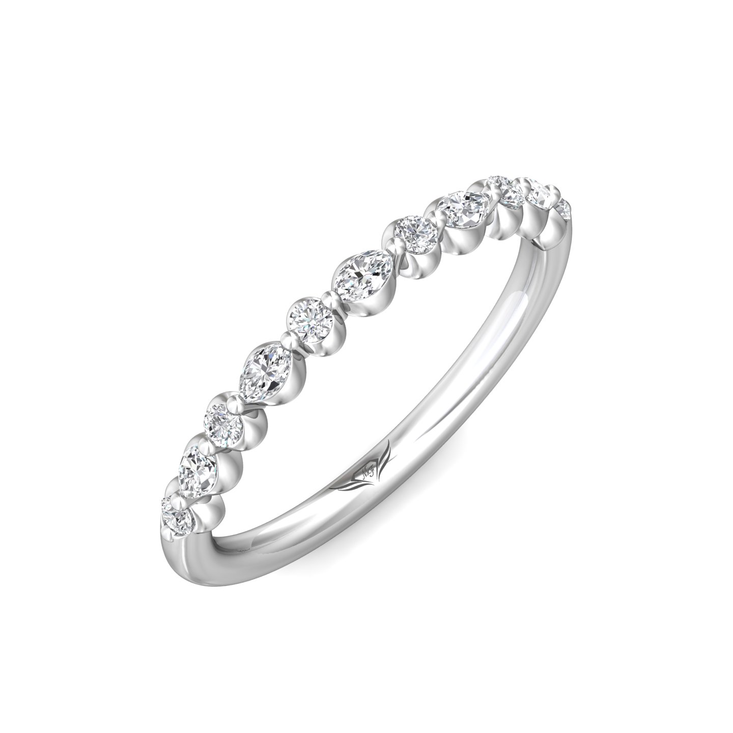 18K White Gold and Platinum Diamond Wedding Band