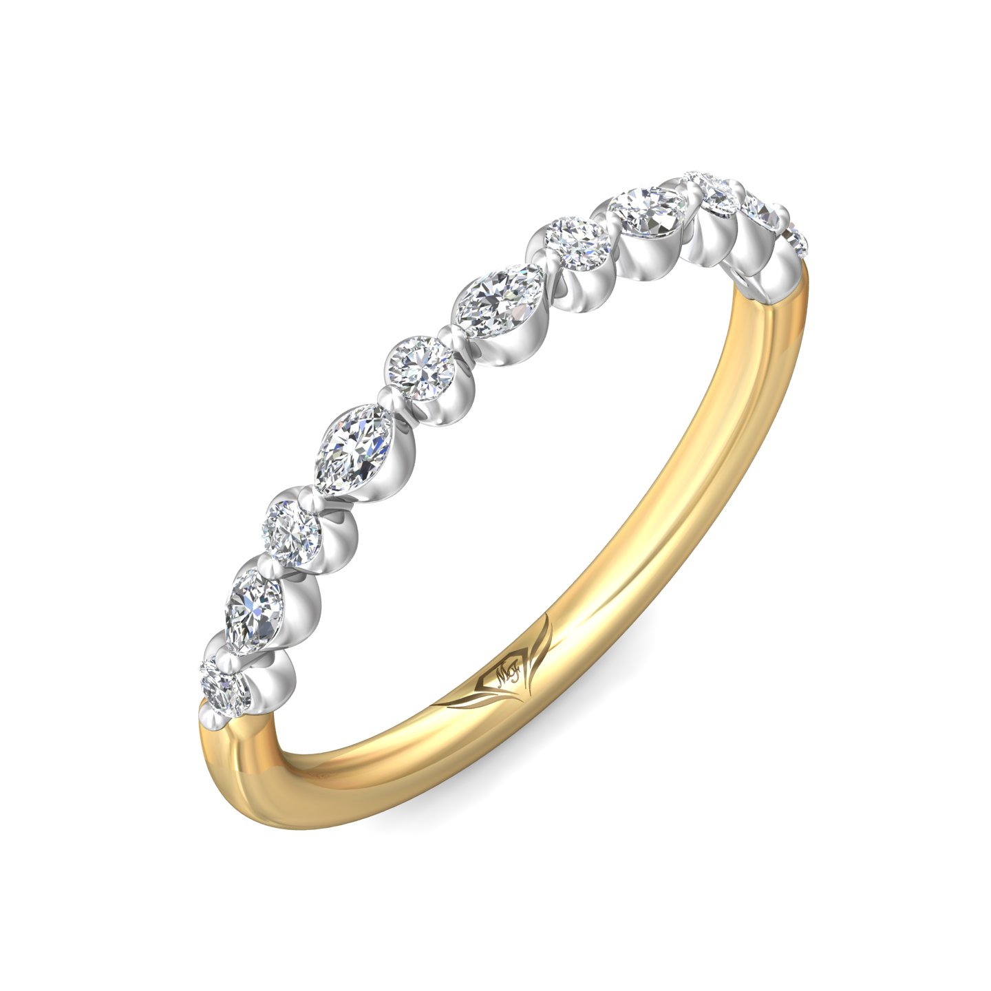 18K White and Yellow Gold Diamond Wedding Band