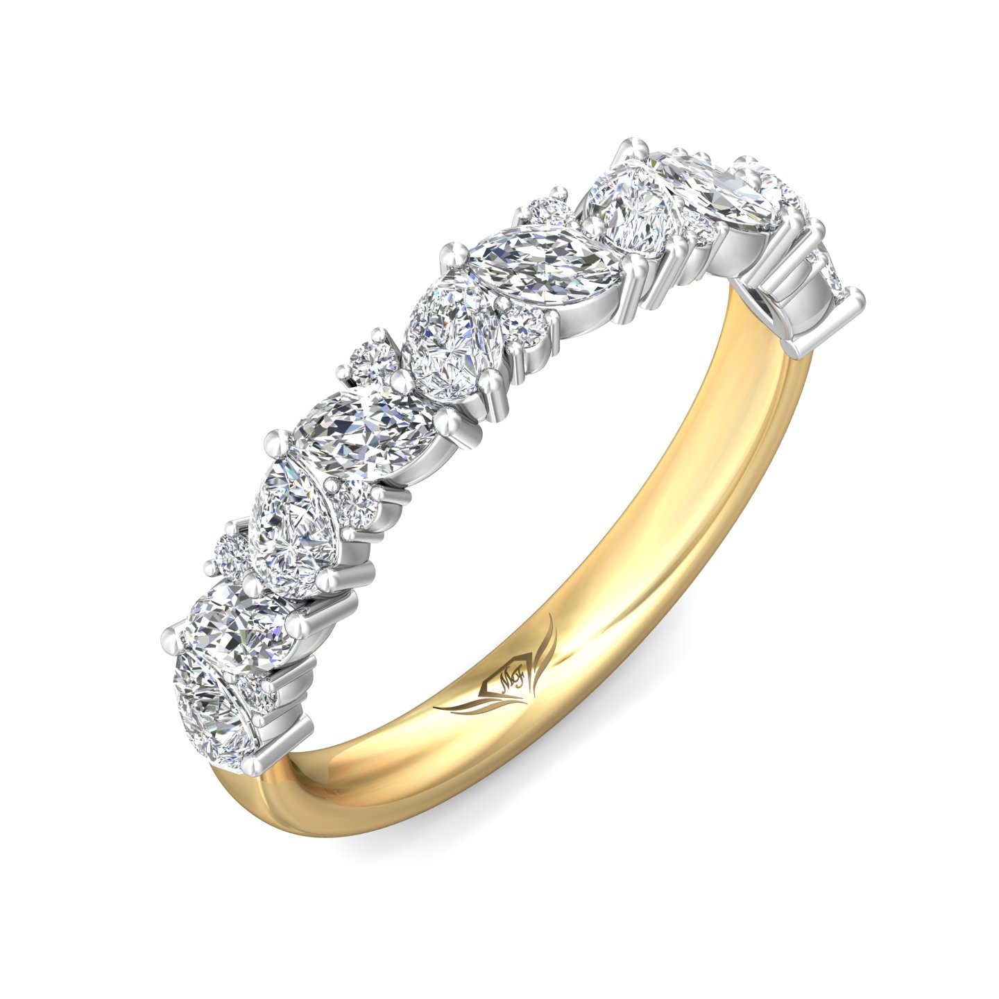 14K Yellow Gold and Platinum Diamond Wedding Band