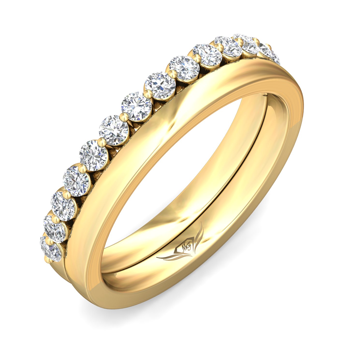 14K Yellow Gold Channel/Shared Prong Wedding Band